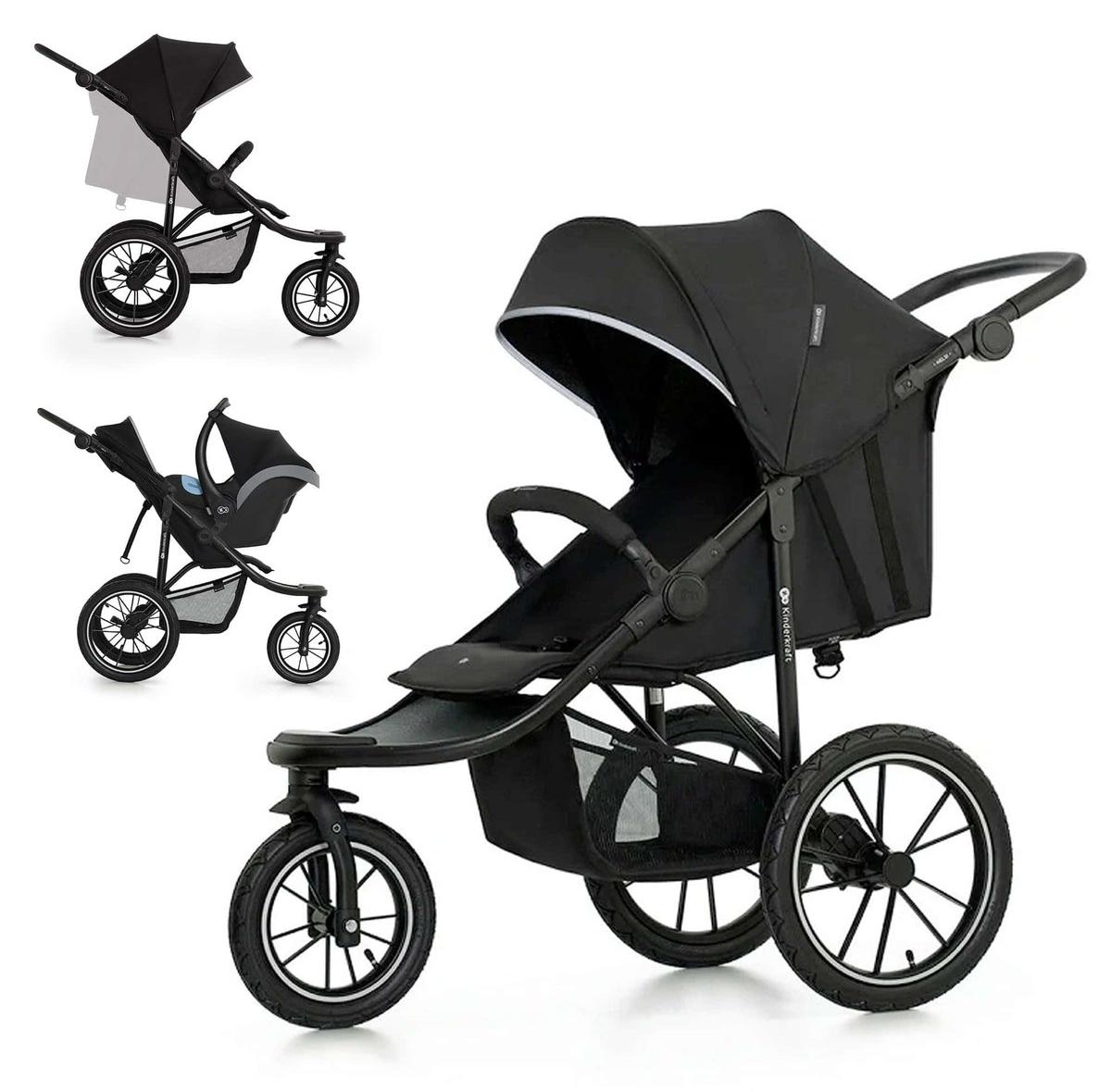 Kinderwagen für unebenes Gelände - Loop-Kinderwagen - Belastbarkeit: 27 kg - Zusammenklappbar - Verstellbarer Griff - Schwarz