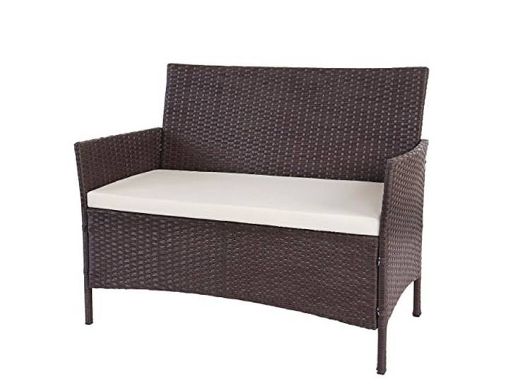 Mendler Poly-Rattan Gartenbank Halden - braun-meliert, Kissen Creme