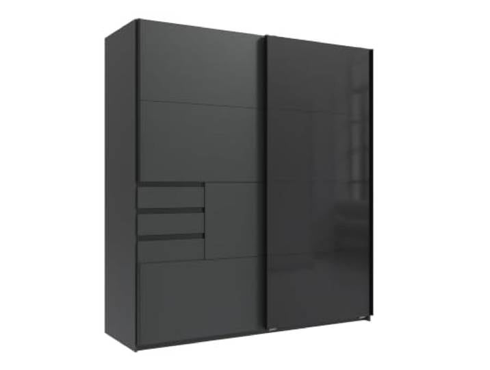 Kleiderschrank Schwerin in Grafit und Front in Glas Schwarz
