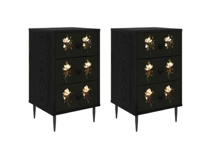 fsahslih Nachttisch 2er Set Schwarz Eichen-Optik 36x33x61 cm Bremen Praktischer Beistelltisch für das Schlafzimmer mit 6 Schubladen, erhöhten Füßen und moderner Holzoptik.