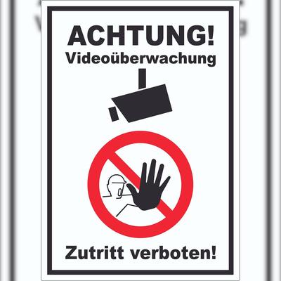 HB-Druck Achtung Videoüberwachung Zutritt verboten Aufkleber A6 (105x148mm)