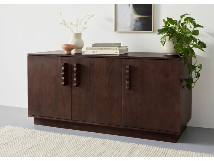 Sideboard EMINA , braun (dunkelbraun), B:146cm H:68cm T:54cm, FSC-zertifiziertes Massivholz, LEGER HOME BY LENA GERCKE, Sideboards, Sideboard, Akazie Massivholz, 146cm Kommode, mit Soft-Close und Designgriffen