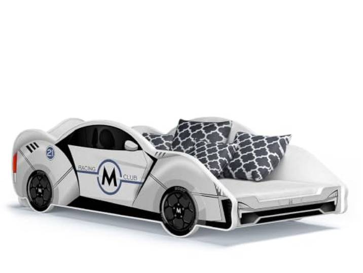 FurnitureByJDM Kinderbett 180 x 90 cm mit Matratze und Rennwagen-Optik Bett für Kinder, Lattenrost Typ FLEX, laminierte Möbelplatte, 60 kg Belastbarkeit, niedrige Bauweise, abgerundete Seitenteile