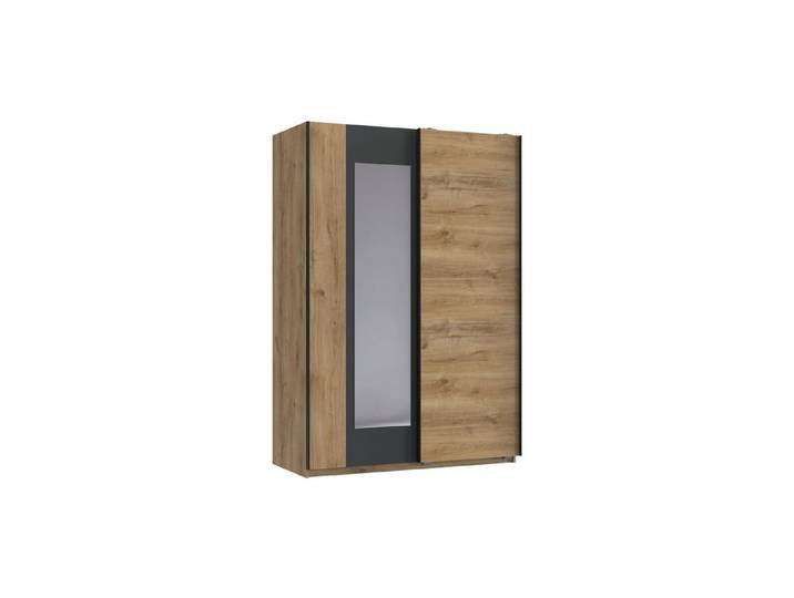 freiraum Schwebetürenschrank TEXEL mit Spiegel, in PLANKENEICHE Dekor + GRAPHIT - 180x198x65 (BxHxT)