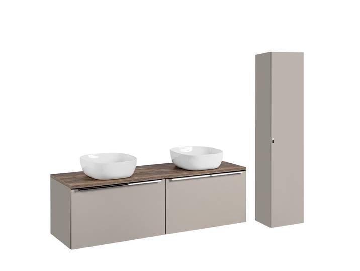 Ensemble meuble double vasque 160cm et colonne Éros Taupe