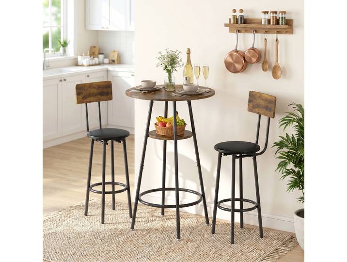 HOMCOM Ensemble Table Bar Industriel + 2 Tabourets Métal Brun Rustique