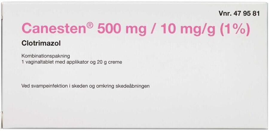2care4 Canesten 500 mg + 10 mg/g 1 pakning Vaginaltabletter og creme