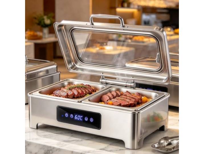 Aocay Elektrisches Chafing Dish 9L mit Touchscreen (1/2 PAN) Speisenwärmer Buffetwärmer mit Glasdeckel, Warmhaltebehälter Essen für Hotels, Buffet, Catering, Temperaturregelung 30-90℃
