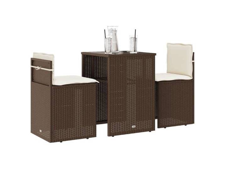 “Rabais Ensemble de bistro 3 pcs - Table de salon salle à manger + 2 Chaises de jardin - avec coussins marron résine tressée SOLO561