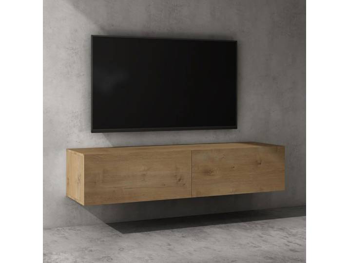 doporro Meuble TV Bas 140 cm Armoire TV Marron Clair Table de Télévision Salon avec 2 Portes Meuble TV Suspendu MBTV02