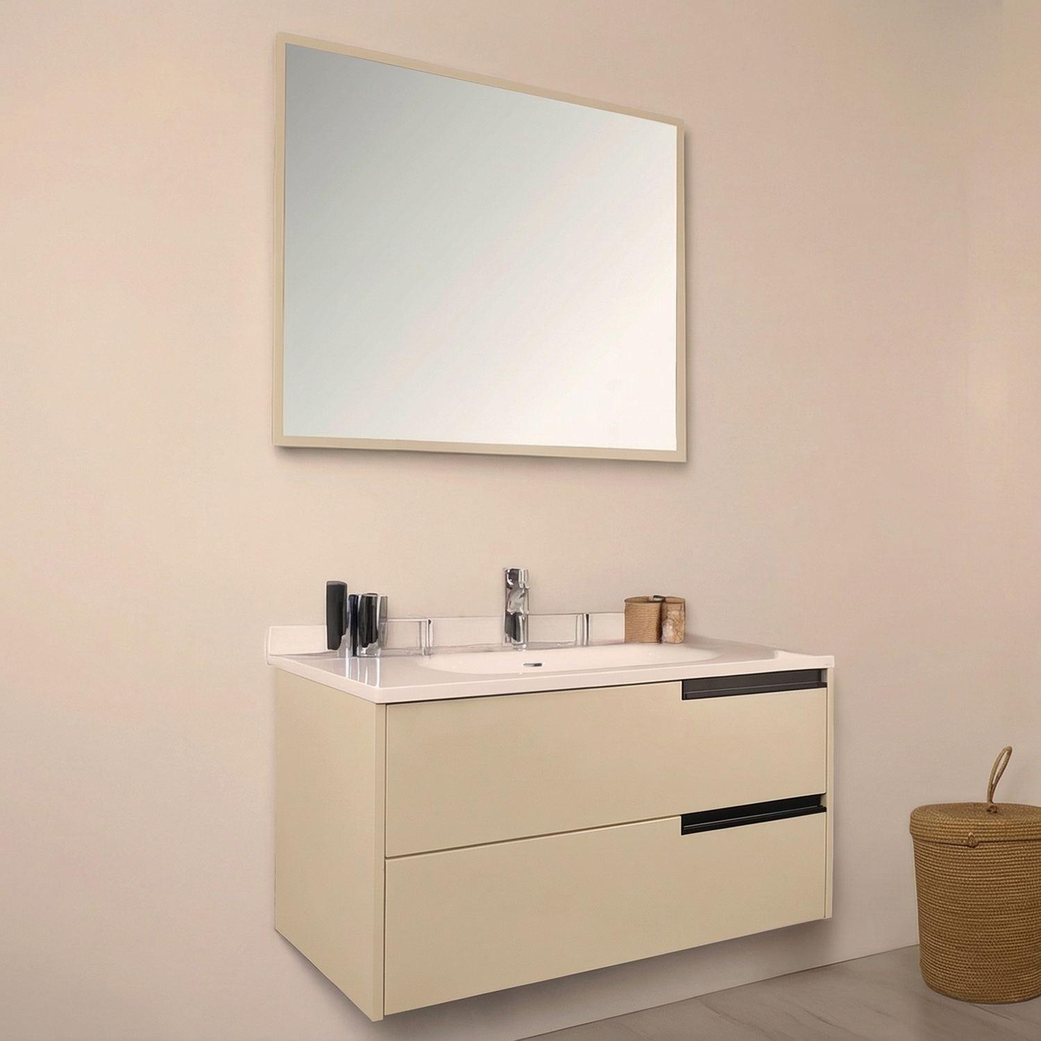 Skye Decor, Badezimmer-Schrank mit Waschbecken & Spiegelset, Creme, 100 cm | 100% MDF-Lackierung, Wandmontage, 80 kg Tragfähigkeit