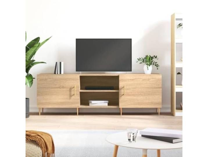 HEFZGDB TV-Schrank Sonoma-Eiche 150x30x50 cm Holzwerkstoff mit 4 Fächern und Eisenbeinen, robuster Medienunterbau mit Stauraum und praktischer Tür, Stabiler TV-Ständer