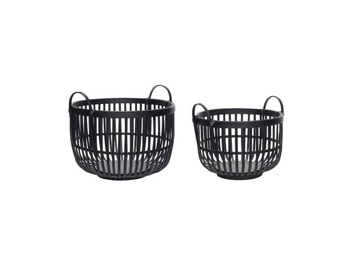 Lot de 2 paniers en bambou noir, ronds, faits main - Hübsch, Alch