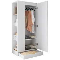 OKWISH Kleiderschrank 70x40x170 cm Weiß mit 1 Tür Einlegeböden und Schubladen platzsparend robust pflegeleichte Oberfläche
