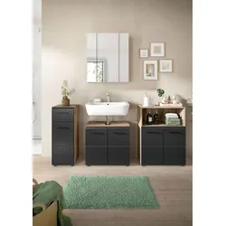 Badezimmer Ice 4-tlg. Schwarz/Eiche dunkel