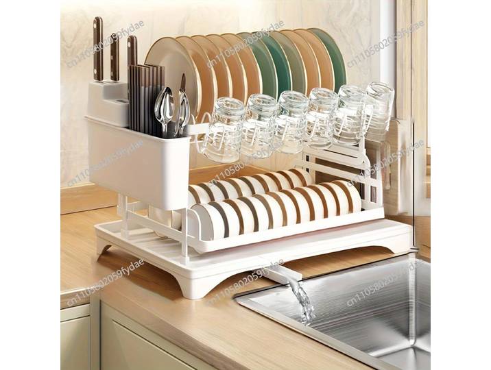 Égouttoir à vaisselle, égouttoir à vaisselle à 2 niveaux pour comptoir de cuisine, grand égouttoir avec plateau de drainage, organiseur de vaisselle antirouille