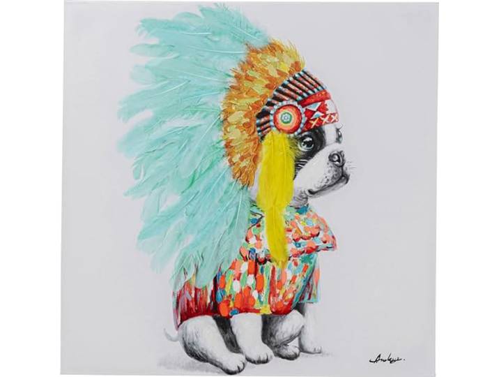 Kare Design Leinwandbild Headdress Dog, Acrylfarbe, Massivholz Rahmen, Hund Motiv, handgemalte Details, Modern, Wohnzimmer, Schlafzimmer, Flur, 80x80x3,5cm