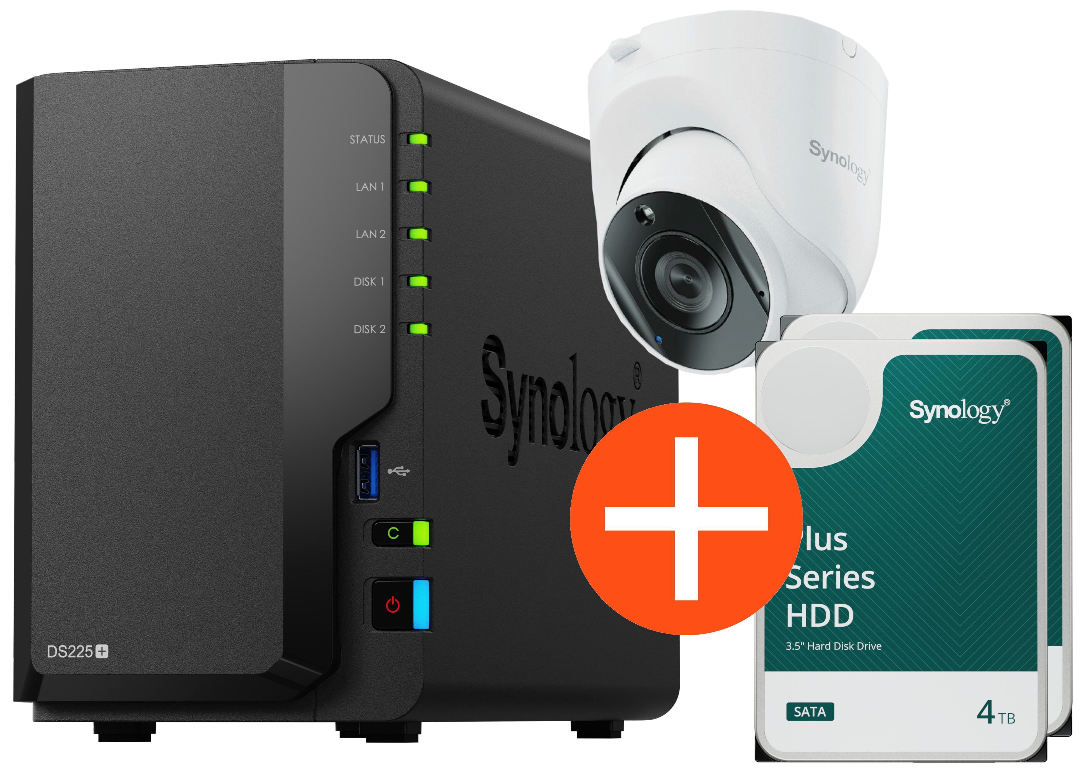Synology Surveillance Bundle Diskstation DS225+ 2x4TB HDD + TC500 Kamera