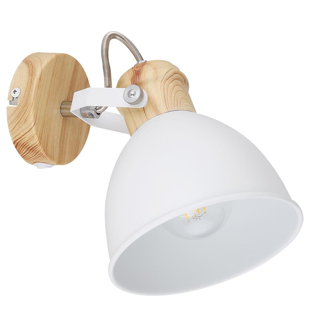 Globo Scandinavisch wandlampje Wiho wit met hout