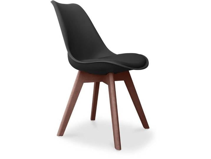 Premium Chaise Brielle au design scandinave avec coussin - Pieds sombres Noir