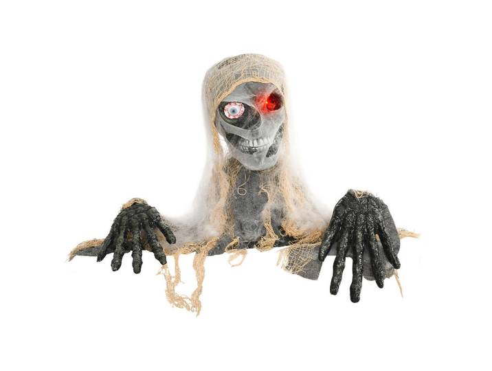 Homcom Halloween Dekoration Einäugige Mumie, Krabbelnde Mumie mit Rot Leuchtende Augen, Mehrfarbig, Kunststoff, 18x35x55 cm, Dekoration
