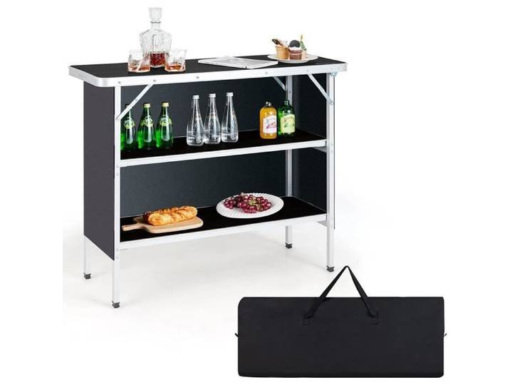 GOPLUS Table de Camping Pliante pour Pique-Nique avec Rangement Table Portable Légère en Aluminium avec Sac de Transport Noir