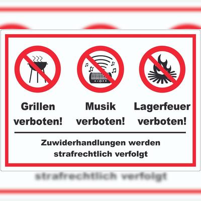 HB-Druck Aufkleber Grillen Musik Zelten verboten A3 (297x420mm)