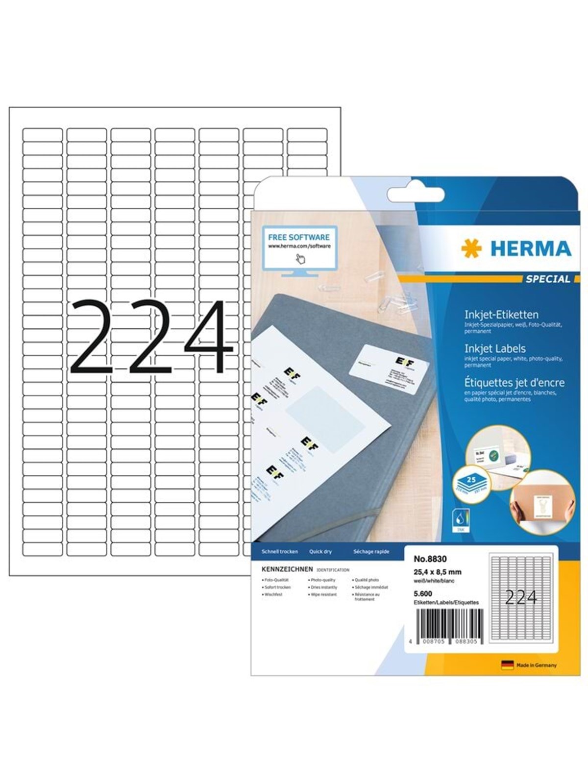 HERMA Inkjet-Etiketten A4, 25,4 x 8,5 mm, weiß, permanent haftend
