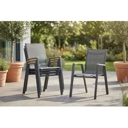 HARTMAN 4er Set Aruba Stapelsessel, xerix/anthrazit, Alu/Textilene, mit Teak-Armlehnen