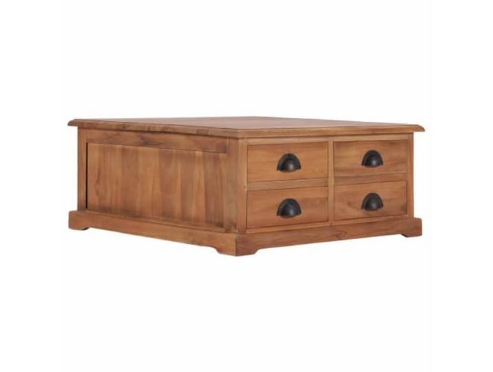 LASWWQMRF Couchtisch Massivholz Teak 68x68x30 cm mit 4 Schubladen Rustikaler Beistelltisch aus Teakholz mit 4 Schubladen für Ihr Wohnzimmer, flaches Design mit Naturöl-Finish.