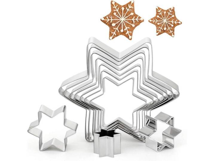 Ausstechformen Set 10tlg Edelstahl Stern Ausstecher, Silberfarben, Metall, 14x2.5x14 cm, Backen & Backzubehör, Keksausstecher
