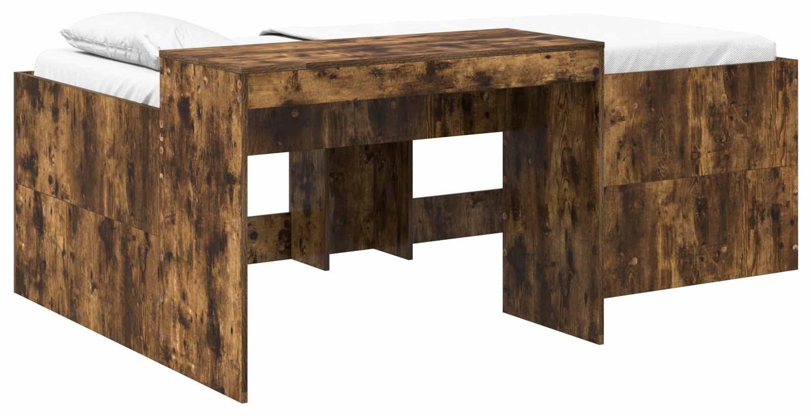 vidaXL Kinderbed met bureau, gerookt eikenhout, verhoogd eenpersoonsbed