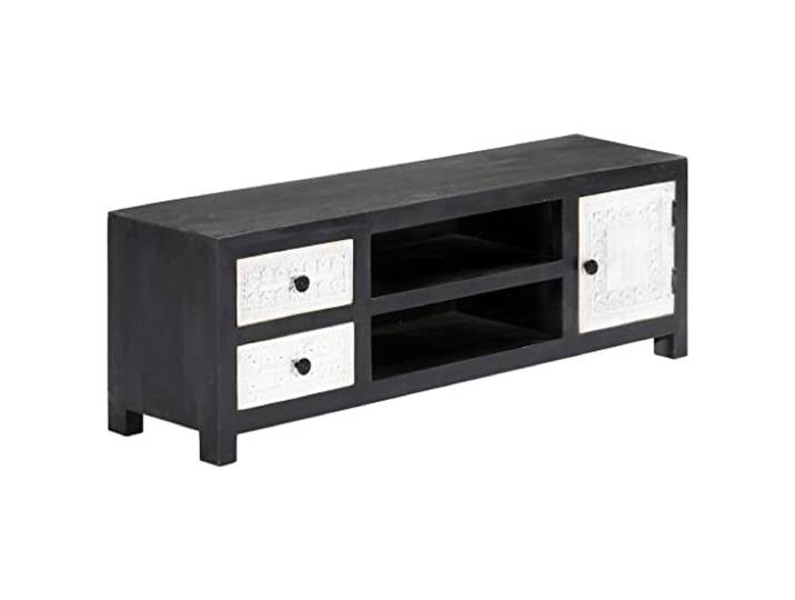 KGHERMDF Handgeschnitzter TV-Schrank Massivholz Mango Grau Weiß 1 Tür, 2 Schubladen, 2 Fächer, Wohnzimmer Schlafzimmer, Feucht Tuch Reinigung