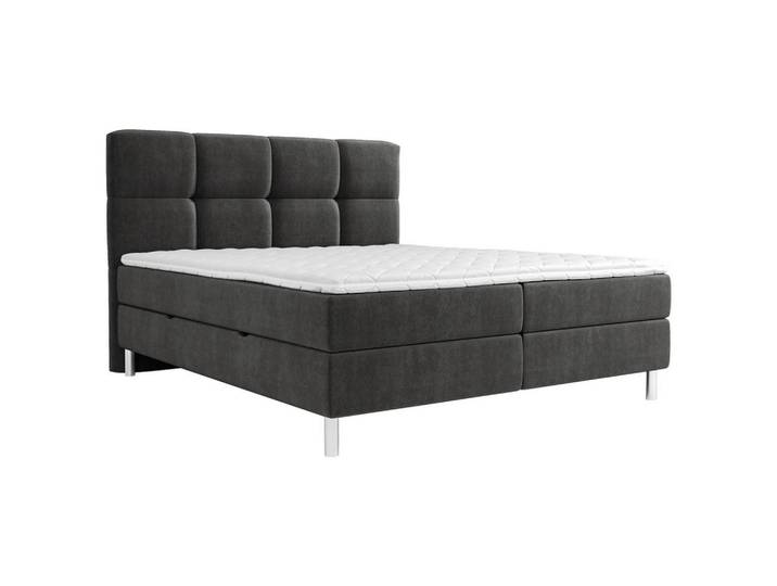 Boxbett, Anthrazit, 160x200 cm, Textil, Bettkasten & Gepolstertes Kopfteil, Modern