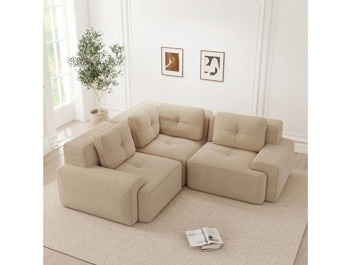 Canapé modulaire moderne sans cadre, canapé profond rembourré en tissu côtelé, design stable antidérapant, mobilier de salon confortable