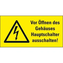 Aufkleber I Warn-Kombischild Vor Öffnen des Gehäuses Hauptschalter ausschalten, praxisbewährt, Folie, 74x37mm