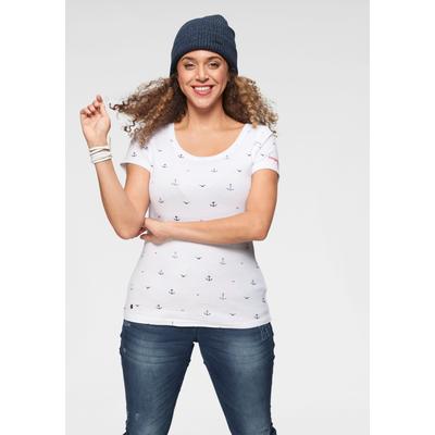 T-Shirt KANGAROOS, Damen, Gr. 48/50, weiß, Rippware, Obermaterial: 100% Baumwolle, bedruckt, sehr figurbetont hüftbedeckend, Rundhals, eingesetzt Rippbündchen, Shirts T-Shirt, kurzärmelig, sehr figurbetont und hüftbedeckend