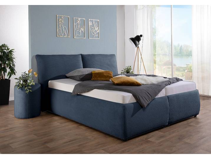 Polsterbett MAINTAL Wiesenbach, mit Cord-Bezug , blau (dunkelblau), B:188cm H:104cm L:222cm, Betten, Polsterbett, wahlweise in Härtegrad H2, H3 oder H4