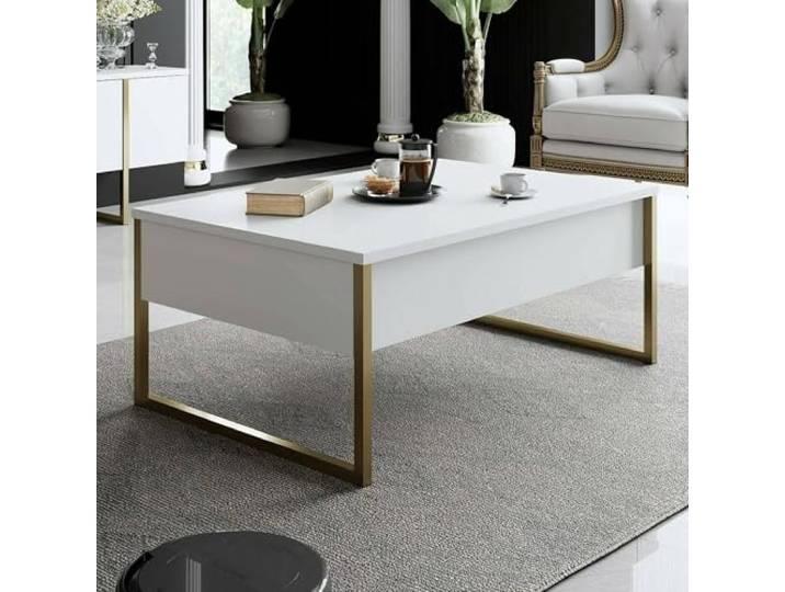 Dmora Couchtisch Canis 90x60x40h cm Weiß mit Zeitschriftenablage