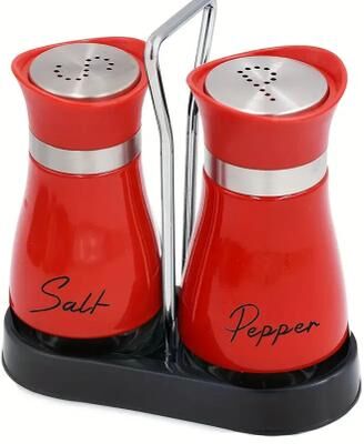 Multisell Products Hub Adjustable Refillable Salt And Pepper Shakers, Kitchen Glass Spice Bottle Set With Pour Holes, Spice Dispenser red