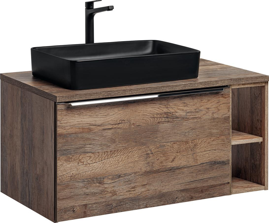 Santa Fe Badkamerset 100 cm met zwart keramisch wastafelmodel Slim in eikenhout