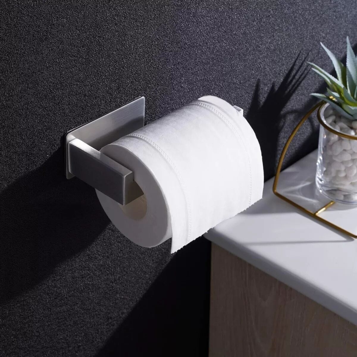INF 2er-Set L-förmiger selbstklebender Toilettenpapierhalter aus Edelstahl ohne Bohren - Mehrere Farben, Wandmontage Silber
