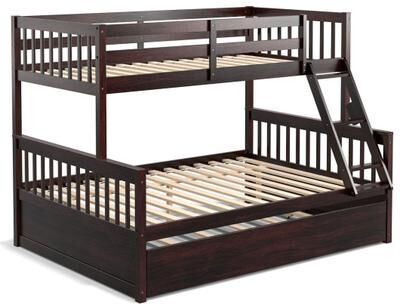 Costway Twin Over Full Convertible Bunk Bed with Twin Trundle-Espresso