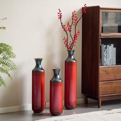 Hand-Forged Burnt Metal Vase Trio - Rustic Textured Floor Vases for Farmhouse & Industrial Decor (Set of 3)