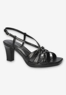 Women's Valorie Sqaure Toe Platform Sandal by Easy Street in Black Crinkled (Size 9 M)