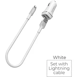 Borofone - Autoladegerät 2x USB Lightning Kabel in Packung, weiß