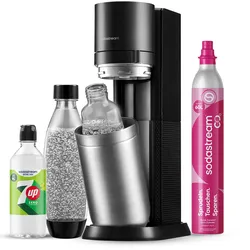 SodaStream Wassersprudler DUO mit 7UP Zero Sirup   inkl. 1x 1L Glasflasche, 1x 1L Kunststoffflasche + Quick-Connect CO2-Zylinder   Farbe: Titan