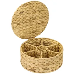 HMF Teebox für Teebeutel geflochten aus Wasserhyazinthe, Aufbewahrungsbox mit 7 großen Fächern, 27 x 27 x 11 cm