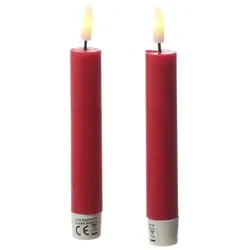 441 LED Stabkerzen Tafelkerzen Dinner Spitzkerzen rustikal 16cm rot 2er Set