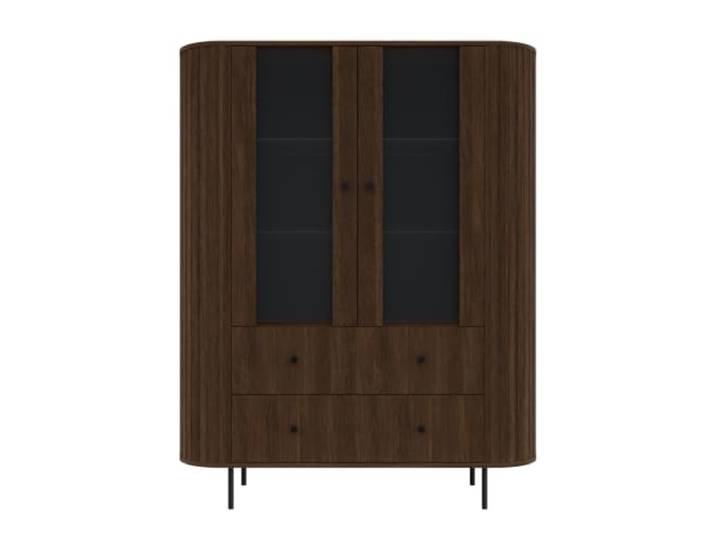 Margaret Hadas24 Olivia Vitrine 123 cm Eiche Dunin Moderne Vitrine mit Glastüren, 2 Schubladen und geriffeltem Design